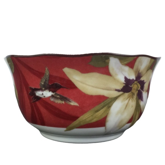 222 Fifth Belize Red Floral Fine Porcelain Dessert Soup Cereal Bowl Replacement - Picture 3 of 6